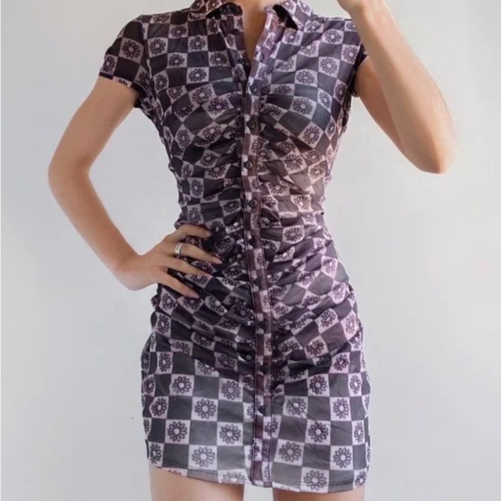 Urban Outfitters Checkered Floral Mini Dress